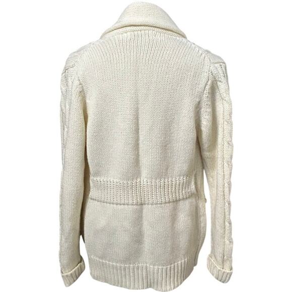 Vintage Wickbury Cable Knit Cardigan S Cream Shawl Collar Wood Buttons Cozy - Picture 6 of 10